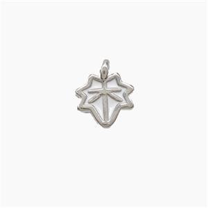 Copper Maple Leaf Pendant White Enamel Platinum Plated, approx 5mm