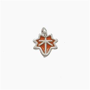 Copper Maple Leaf Pendant Orange Enamel Platinum Plated, approx 5mm