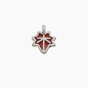 Copper Maple Leaf Pendant Red Enamel Platinum Plated, approx 5mm