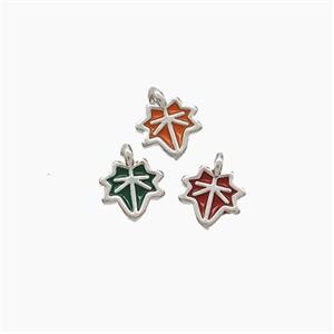 Copper Maple Leaf Pendant Enamel Platinum Plated Mixed, approx 5mm