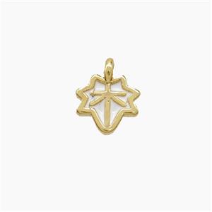 Copper Maple Leaf Pendant White Enamel Gold Plated, approx 5mm