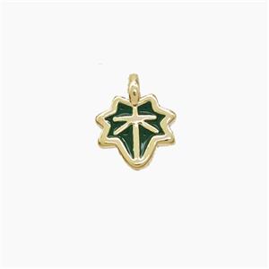 Copper Maple Leaf Pendant Green Enamel Gold Plated, approx 5mm