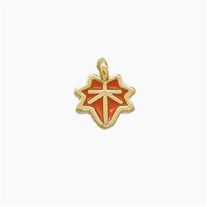 Copper Maple Leaf Pendant Orange Enamel Gold Plated, approx 5mm