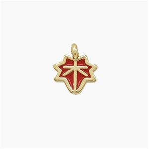 Copper Maple Leaf Pendant Red Enamel Gold Plated, approx 5mm