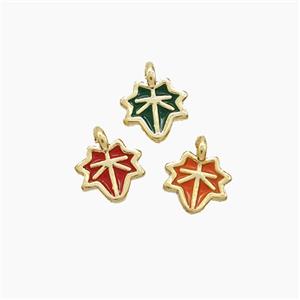 Copper Maple Leaf Pendant Enamel Gold Plated Mixed, approx 5mm