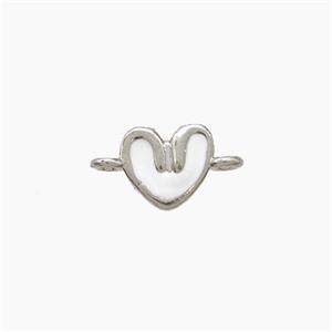 Copper Heart Connector White Enamel Platinum Plated, approx 6-7mm