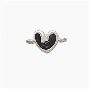 Copper Heart Connector Black Enamel Platinum Plated, approx 6-7mm