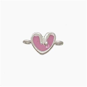 Copper Heart Connector Pink Enamel Platinum Plated, approx 6-7mm