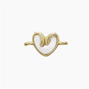 Copper Heart Connector White Enamel Gold Plated, approx 6-7mm
