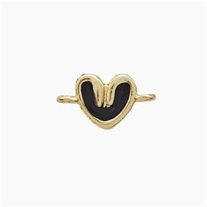 Copper Heart Connector Black Enamel Gold Plated, approx 6-7mm