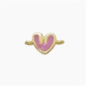 Copper Heart Connector Pink Enamel Gold Plated, approx 6-7mm
