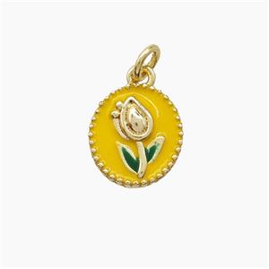Copper Tulip Pendant Yellow Enamel Flower Gold Plated, approx 8-9mm