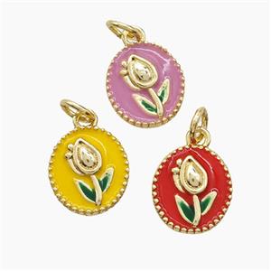 Copper Tulip Pendant Enamel Flower Gold Plated Mixed, approx 8-9mm