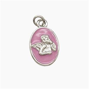 Copper Angel Pendant Pink Enamel Platinum Plated, approx 9-13mm