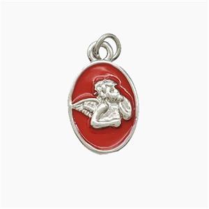 Copper Angel Pendant Red Enamel Platinum Plated, approx 9-13mm
