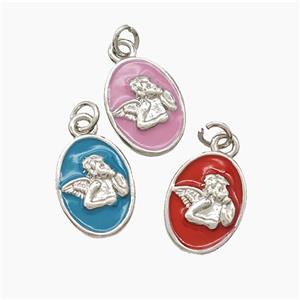 Copper Angel Pendant Enamel Platinum Plated Mixed, approx 9-13mm
