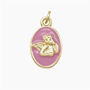 Copper Angel Pendant Pink Enamel Gold Plated, approx 9-13mm
