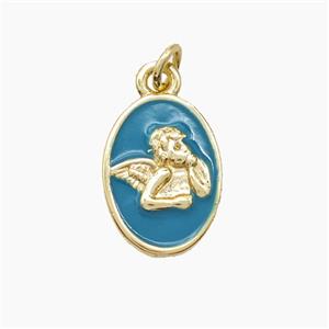 Copper Angel Pendant Blue Enamel Gold Plated, approx 9-13mm