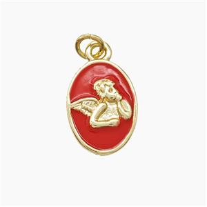 Copper Angel Pendant Red Enamel Gold Plated, approx 9-13mm
