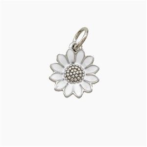Copper Sunflower Pendant White Enamel Platinum Plated, approx 10mm