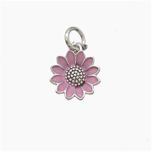 Copper Sunflower Pendant Pink Enamel Platinum Plated, approx 10mm