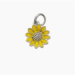 Copper Sunflower Pendant Yellow Enamel Platinum Plated, approx 10mm