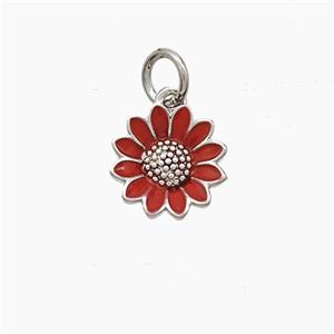 Copper Sunflower Pendant Red Enamel Platinum Plated, approx 10mm