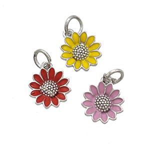 Copper Sunflower Pendant Enamel Platinum Plated Mixed, approx 10mm