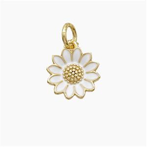 Copper Sunflower Pendant White Enamel Gold Plated, approx 10mm