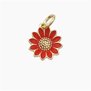 Copper Sunflower Pendant Red Enamel Gold Plated, approx 10mm