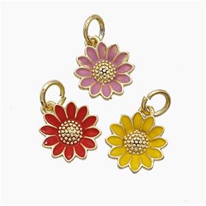 Copper Sunflower Pendant Enamel Gold Plated Mixed, approx 10mm