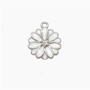 Copper Flower Pendant White Enamel Platinum Plated, approx 10mm