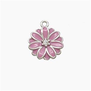 Copper Flower Pendant Pink Enamel Platinum Plated, approx 10mm