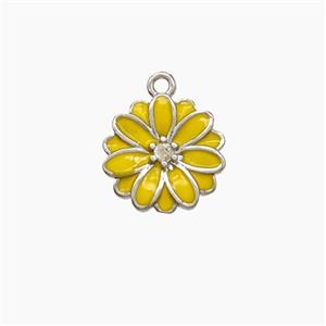 Copper Flower Pendant Yellow Enamel Platinum Plated, approx 10mm