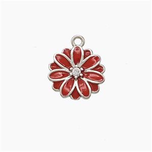 Copper Flower Pendant Red Enamel Platinum Plated, approx 10mm