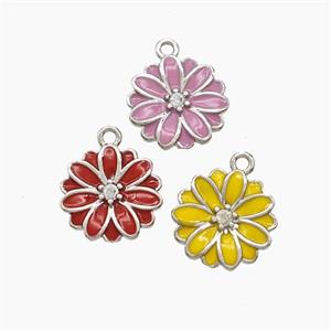 Copper Flower Pendant Enamel Platinum Plated Mixed, approx 10mm