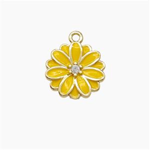 Copper Flower Pendant Yellow Enamel Gold Plated, approx 10mm