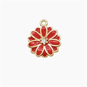Copper Flower Pendant Red Enamel Gold Plated, approx 10mm