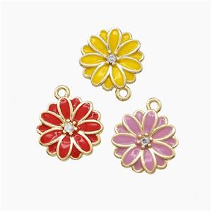 Copper Flower Pendant Enamel Gold Plated Mixed, approx 10mm
