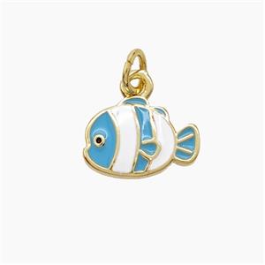 Copper Fish Pendant White Blue Enamel Gold Plated, approx 9-12.5mm