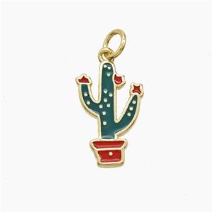 Copper Cactus Pendant Green Enamel Gold Plated, approx 11-16mm