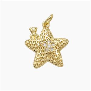 Copper Starfish Pendant Pave Zirconia Bear Gold Plated, approx 16mm