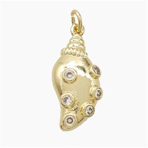 Copper Conch Shell Pendant Pave Zirconia Gold Plated, approx 12-22mm