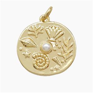 Copper Starfish Scallop Conch Shell Pendant Pave Resin Ocean Gold Plated, approx 18mm