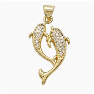 Copper Dolphin Pendant Pave Zirconia Gold Plated, approx 16-24mm