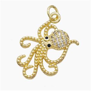 Copper Octopus Pendant Pave Zirconia Gold Plated, approx 19-20mm