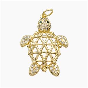 Copper Tortoise Pendant Pave Zirconia Gold Plated, approx 20-23mm