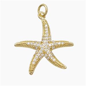 Copper Starfish Pendant Pave Zirconia Gold Plated, approx 22mm