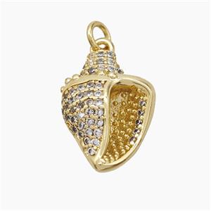 Copper Conch Shell Pendant Pave Zirconia Gold Plated, approx 13-18mm