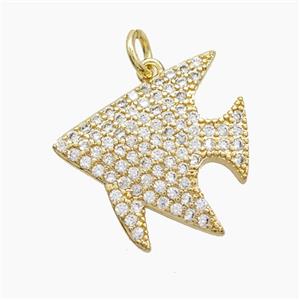 Copper Fish Pendant Pave Zirconia Gold Plated, approx 18-19mm